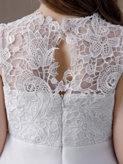 Ivory Flower Girl Dress Lace Jewel Neck Short Sleeves Kids Birthday Party Dresses -AYA Cosplay Shop 20220420145314604745