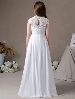 Ivory Flower Girl Dress Lace Jewel Neck Short Sleeves Kids Birthday Party Dresses -AYA Cosplay Shop 20220420145315000695