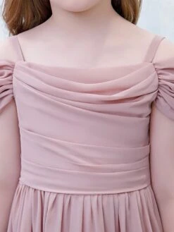 Lotus Pink Flower Girl Dress Chiffon Pleated Off-The-Shoulder Short Sleeves Kids Birthday Party Dresses -AYA Cosplay Shop 202204201453348625009