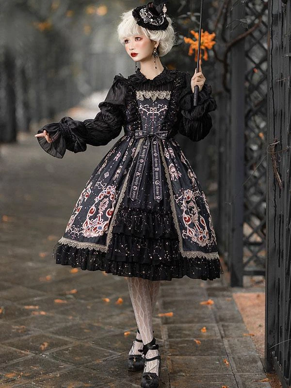 Classic Lolita Dress Elegant Print Star Bows Ruffles Lolita JSK Dress 3 Classic Lolita Dress Elegant Print Star Bows Ruffles Lolita JSK Dress