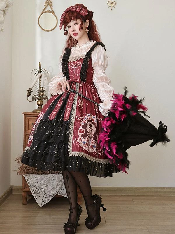 Classic Lolita Dress Elegant Print Star Bows Ruffles Lolita JSK Dress 8 Classic Lolita Dress Elegant Print Star Bows Ruffles Lolita JSK Dress - Image 6