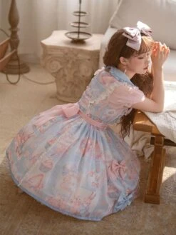 Sweet Lolita Dress Cute Doll Collar Print Bows Lolita OP Dress -AYA Cosplay Shop 202204211734464318455