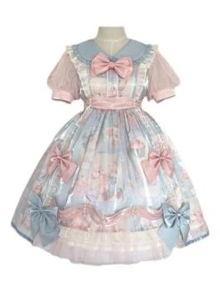 Sweet Lolita Dress Cute Doll Collar Print Bows Lolita OP Dress -AYA Cosplay Shop 202204211734468422970