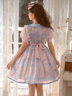 Sweet Lolita Dress Cute Doll Collar Print Bows Lolita OP Dress -AYA Cosplay Shop 202204211734471342462