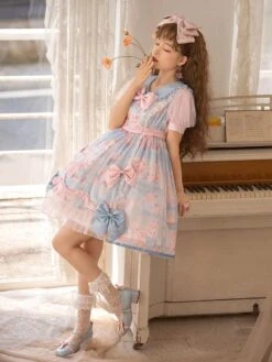 Sweet Lolita Dress Cute Doll Collar Print Bows Lolita OP Dress -AYA Cosplay Shop 202204211734474973105