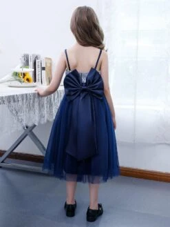Dark Navy Flower Girl Dress Chiffon Lace Square Neck Sleeveless Kids Birthday Party Dresses -AYA Cosplay Shop 202204211735069631741