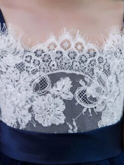 Dark Navy Flower Girl Dress Chiffon Lace Square Neck Sleeveless Kids Birthday Party Dresses -AYA Cosplay Shop 202204211735076232345