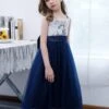 Dark Navy Flower Girl Dress Chiffon Lace Square Neck Sleeveless Kids Birthday Party Dresses -AYA Cosplay Shop 20220421173509890686