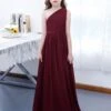 Burgundy Flower Girl Dress Chiffon Pleated One-Shoulder Sleeveless Kids Birthday Party Dresses -AYA Cosplay Shop 202204211735437885666