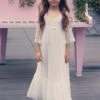 Ivory Flower Girl Dress Lace Bows Jewel Neck 3/4 Length Sleeves Kids Birthday Party Dresses