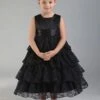 Black Flower Girl Dress Lace Sash Jewel Neck Sleeveless Kids Birthday Party Dresses -AYA Cosplay Shop 202204251805160268758