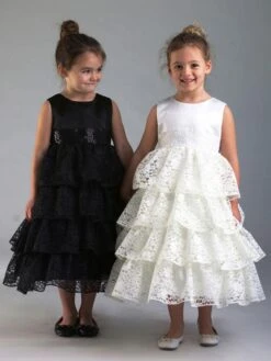 Black Flower Girl Dress Lace Sash Jewel Neck Sleeveless Kids Birthday Party Dresses -AYA Cosplay Shop 202204251805163495571