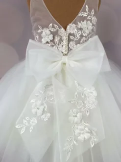 Ivory Flower Girl Dress Lace Bows Jewel Neck Sleeveless Kids Birthday Party Dresses -AYA Cosplay Shop 202204271811492864252