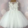 Ivory Flower Girl Dress Lace Bows Jewel Neck Sleeveless Kids Birthday Party Dresses -AYA Cosplay Shop 202204271811500354796