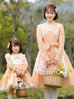 Parent-child Plaid Lolita OP Dress Orange Ruffles Lace Lolita One Piece Dresses -AYA Cosplay Shop 202205121512571354079