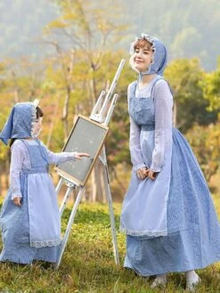 Parent-child Lace Lolita OP Dress Blue Long Sleeves Lolita One Piece Dresses -AYA Cosplay Shop 202205121513031607156