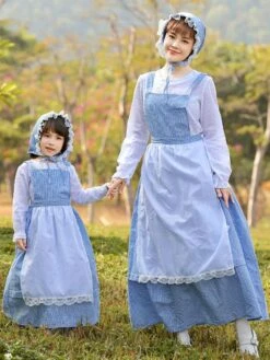Parent-child Lace Lolita OP Dress Blue Long Sleeves Lolita One Piece Dresses -AYA Cosplay Shop 202205121513035023783