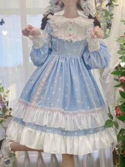 Sweet Lolita Dress Polyester Long Sleeves Ruffles Dress -AYA Cosplay Shop 202205131144169818257