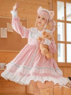 Sweet Lolita Dress Polyester Long Sleeves Ruffles Dress -AYA Cosplay Shop 202205131144193806072
