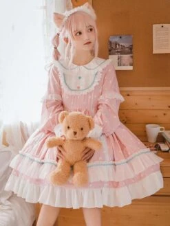Sweet Lolita Dress Polyester Long Sleeves Ruffles Dress -AYA Cosplay Shop 202205131144197323028
