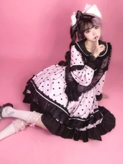 Sweet Lolita Dress Polyester Long Sleeves Ruffles Dress -AYA Cosplay Shop 202205131144200402405