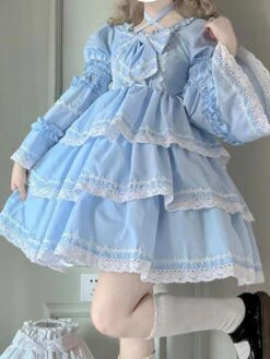 Sweet Lolita Dress Polyester Long Sleeves Dress Adjustable Elastic -AYA Cosplay Shop 202205131144206956251