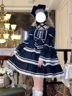 Sweet Lolita Dress Polyester Long Sleeves Dress Adjustable Elastic -AYA Cosplay Shop 202205131144222884437