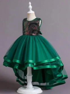 Flower Girl Dress Polyester Cotton Sequins Jewel Neck Sleeveless Green -AYA Cosplay Shop 202205191947117867534