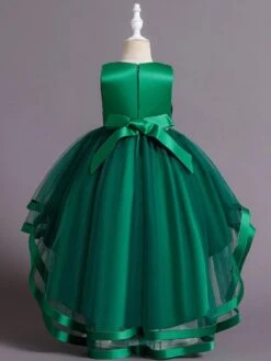 Flower Girl Dress Polyester Cotton Sequins Jewel Neck Sleeveless Green -AYA Cosplay Shop 202205191947124252182