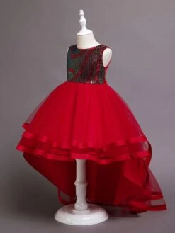 Flower Girl Dress Polyester Cotton Sequins Jewel Neck Sleeveless Green -AYA Cosplay Shop 202205191947130676138