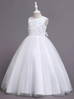 Flower Girl Dress Cotton Blend Tiered Jewel Neck Sleeveless Soft Pink -AYA Cosplay Shop 202205191947159528203