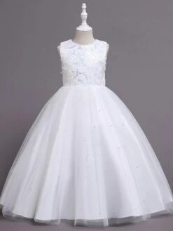 Flower Girl Dress Cotton Blend Tiered Jewel Neck Sleeveless Soft Pink -AYA Cosplay Shop 202205191947162486321