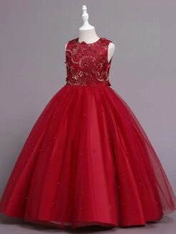 Flower Girl Dress Cotton Blend Tiered Jewel Neck Sleeveless Soft Pink -AYA Cosplay Shop 202205191947171568745