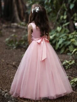 Flower Girl Dress Cotton Blend Tiered Jewel Neck Sleeveless Soft Pink -AYA Cosplay Shop 202205191947177739284