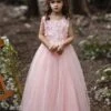 Flower Girl Dress Cotton Blend Tiered Jewel Neck Sleeveless Soft Pink -AYA Cosplay Shop 202205191947187666058
