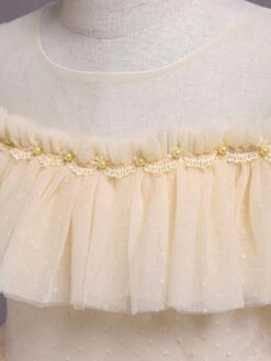 Flower Girl Dress Polyester Ruffles Illusion Neckline Short Sleeves Cameo Pink Kids Birthday Party Dresses -AYA Cosplay Shop 20220519194722785922