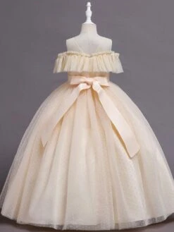 Flower Girl Dress Polyester Ruffles Illusion Neckline Short Sleeves Cameo Pink Kids Birthday Party Dresses -AYA Cosplay Shop 20220519194724030106