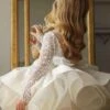 Flower Girl Dress Tulle Beaded Jewel Neck Long Sleeves Champagne Free Customization -AYA Cosplay Shop 202205191947250727583