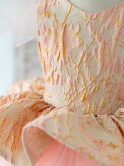 Flower Girl Dress Tulle Bows Jewel Neck Short Sleeves Pink Free Customization -AYA Cosplay Shop 202205191947305713913