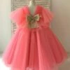 Flower Girl Dress Tulle Bows V-Neck Short Sleeves Yellow Free Customization -AYA Cosplay Shop 202205191947325993562