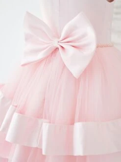 Flower Girl Dress Tulle Bows Jewel Neck Sleeveless Pink Free Customization -AYA Cosplay Shop 202205191947384878472