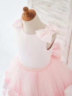 Flower Girl Dress Tulle Bows Jewel Neck Sleeveless Pink Free Customization -AYA Cosplay Shop 202205191947408972175