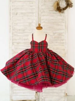 Flower Girl Dress Satin Sweetheart Neck Sleeveless Red Free Customization