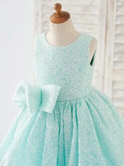 Flower Girl Dress Sequined Bows Jewel Neck Sleeveless Mint Green Free Customization -AYA Cosplay Shop 202205191947545733922