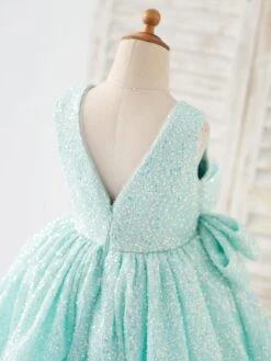 Flower Girl Dress Sequined Bows Jewel Neck Sleeveless Mint Green Free Customization -AYA Cosplay Shop 202205191947555353777