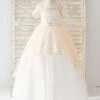 Flower Girl Dress Tulle Sash Jewel Neck Short Sleeves Champagne Free Customization -AYA Cosplay Shop 202205191947558722744