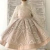 Flower Girl Dress Satin Sash Jewel Neck Long Sleeves Champagne Free Customization -AYA Cosplay Shop 202205191948087354086