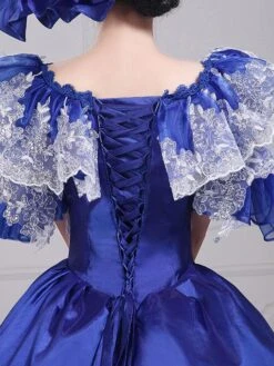 Blue Retro Costumes Women's Lace Bows Polyester Marie Antoinette Costume Tunic Dress Hat Euro-Style Masquerade Ball Gown -AYA Cosplay Shop 202205301755548536955