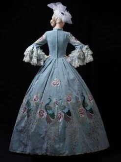 Teal Retro Costumes Lace Marie Antoinette Costume Polyester Floral Print Dress Women's Euro-Style Tunic Masquerade Ball Gown -AYA Cosplay Shop 202205301755559137425