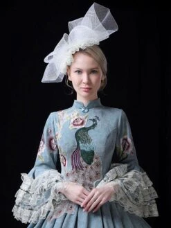 Teal Retro Costumes Lace Marie Antoinette Costume Polyester Floral Print Dress Women's Euro-Style Tunic Masquerade Ball Gown -AYA Cosplay Shop 202205301755564082919